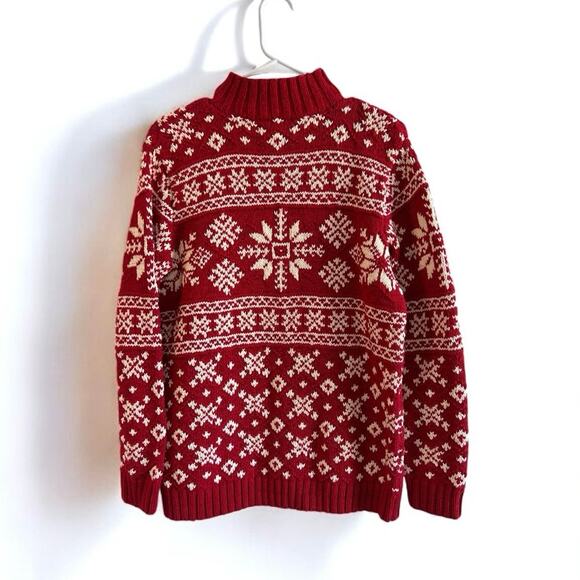 Ralph Lauren Vintage Hand Knit Red & Ivory Snowflake Mock Neck Ski Sweater Small - Picture 6 of 13